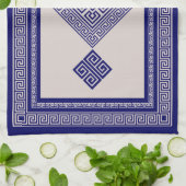 Grieks Meander - Griekse sleutel - blauw en beige Theedoek (Gevouwen)