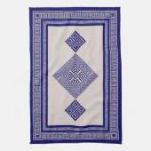 Grieks Meander - Griekse sleutel - blauw en beige Theedoek (Verticaal)