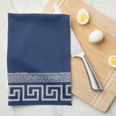Grieks Meander - Griekse sleutel - blauw en beige Theedoek (Quarter Fold)