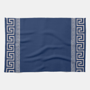 Grieks Meander - Griekse sleutel - blauw en beige Theedoek