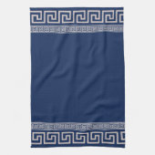 Grieks Meander - Griekse sleutel - blauw en beige Theedoek (Verticaal)