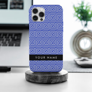 Grieks Meander Key Blue, Jouw naam, Personaliseren iPhone 15 Pro Max Hoesje
