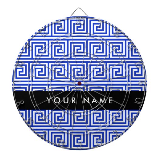 Grieks Meander Key Blue, Jouw naam, Personaliseren Dartbord (Voorkant)