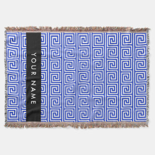 Grieks Meander Key Blue, Jouw naam, Personaliseren Deken