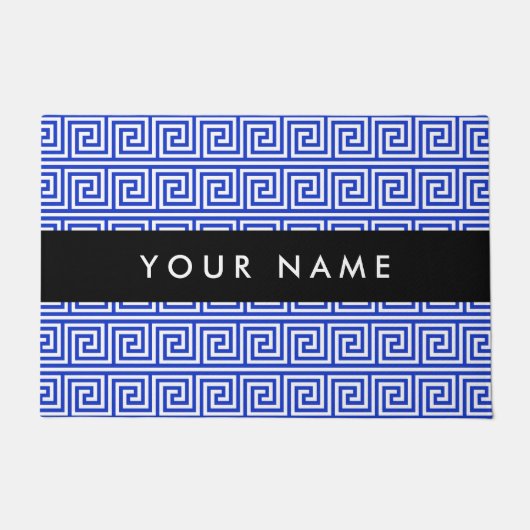 Grieks Meander Key Blue, Jouw naam, Personaliseren Deurmat (Voorkant)