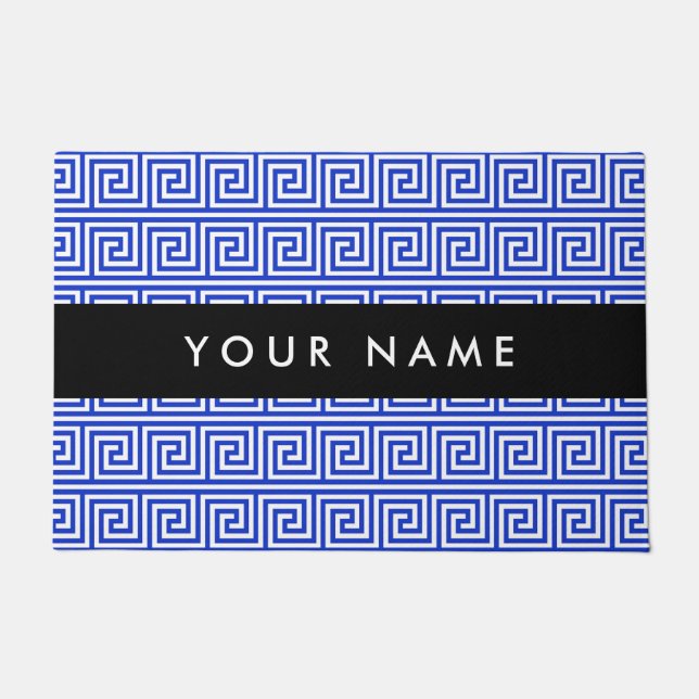 Grieks Meander Key Blue, Jouw naam, Personaliseren Deurmat (Voorkant)