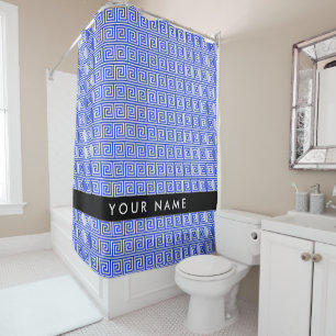 Grieks Meander Key Blue, Jouw naam, Personaliseren Douchegordijn