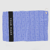 Grieks Meander Key Blue, Jouw naam, Personaliseren Golfhanddoek (Horizontaal)
