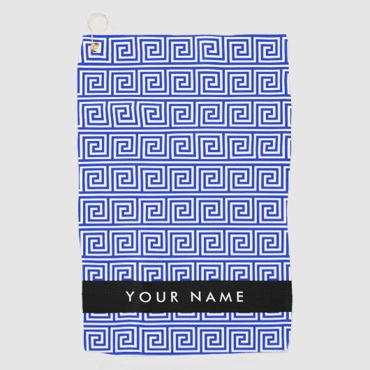Grieks Meander Key Blue, Jouw naam, Personaliseren Golfhanddoek (Voorkant)