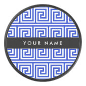 Grieks Meander Key Blue, Jouw naam, Personaliseren Hockey Puck (Voorkant)