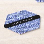 Grieks Meander Key Blue, Jouw naam, Personaliseren Kartonnen Onderzetters (Schuin)