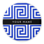 Grieks Meander Key Blue, Jouw naam, Personaliseren Keramische Knop (Voorkant)