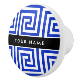 Grieks Meander Key Blue, Jouw naam, Personaliseren Keramische Knop