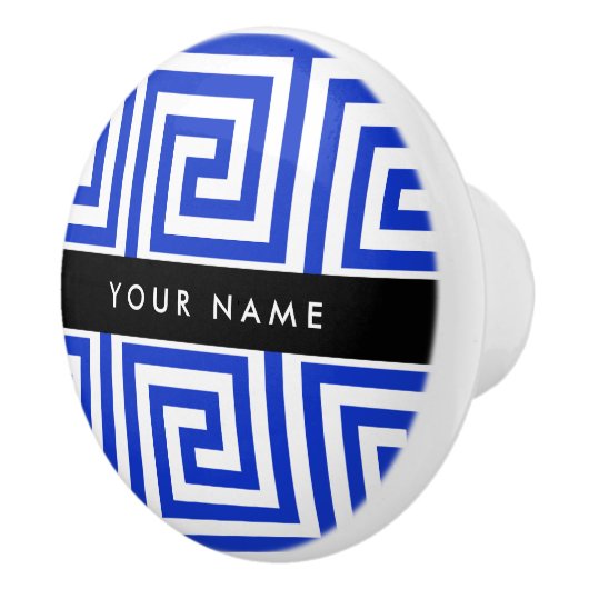 Grieks Meander Key Blue, Jouw naam, Personaliseren Keramische Knop (Rechts)