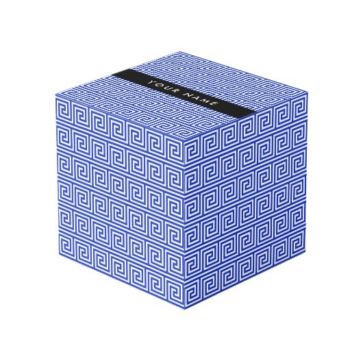 Grieks Meander Key Blue, Jouw naam, Personaliseren Kubus (Voorkant hoekig)