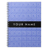 Grieks Meander Key Blue, Jouw naam, Personaliseren Notitieboek (Voorkant)