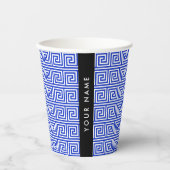 Grieks Meander Key Blue, Jouw naam, Personaliseren Papieren Bekers (Voorkant)