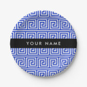 Grieks Meander Key Blue, Jouw naam, Personaliseren Papieren Bordje (Voorkant)