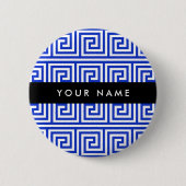 Grieks Meander Key Blue, Jouw naam, Personaliseren Ronde Button 5,7 Cm (Voorkant)