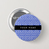 Grieks Meander Key Blue, Jouw naam, Personaliseren Ronde Button 5,7 Cm (Voorkant /achterkant)