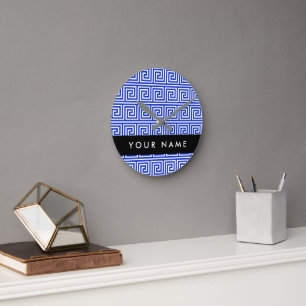 Grieks Meander Key Blue, Jouw naam, Personaliseren Ronde Klok