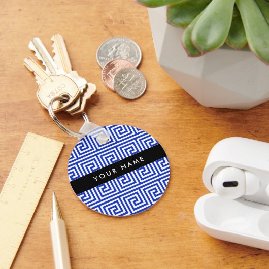Grieks Meander Key Blue, Jouw naam, Personaliseren Sleutelhanger (Bureau)