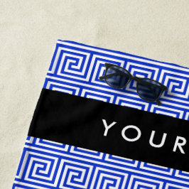 Grieks Meander Key Blue, Jouw naam, Personaliseren Strandlaken