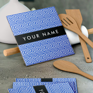 Grieks Meander Key Blue, Jouw naam, Personaliseren Tegeltje