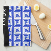 Grieks Meander Key Blue, Jouw naam, Personaliseren Theedoek (Quarter Fold)
