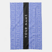 Grieks Meander Key Blue, Jouw naam, Personaliseren Theedoek (Verticaal)