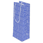 Grieks Meander Key Blue, Jouw naam, Personaliseren Wijn Cadeautas (Achterkant Gekanteld)