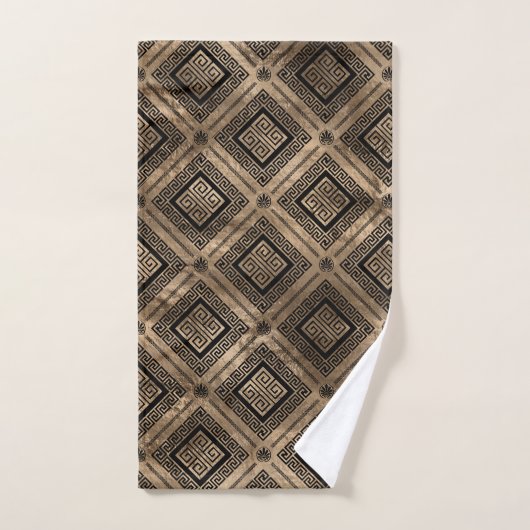Grieks Meander Key Pattern Black and Gold Bad Handdoek (Handdoek)