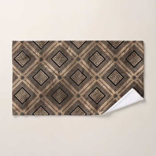 Grieks Meander Key Pattern Black and Gold Bad Handdoek (Handdoek)