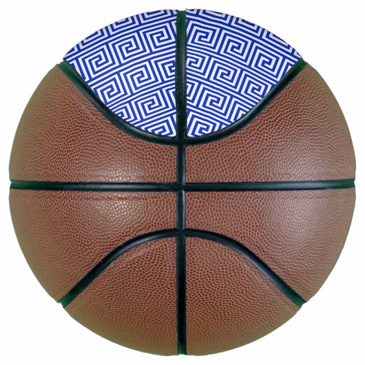 Grieks Meander Key Squares Patroon Blauw Basketbal (Rechts)