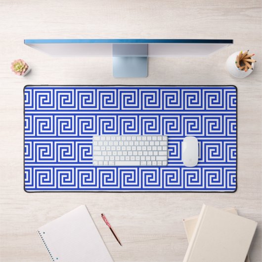 Grieks Meander Key Squares Patroon Blauw Bureaumat (Kantoor 1)