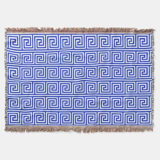 Grieks Meander Key Squares Patroon Blauw Deken (Voorkant)