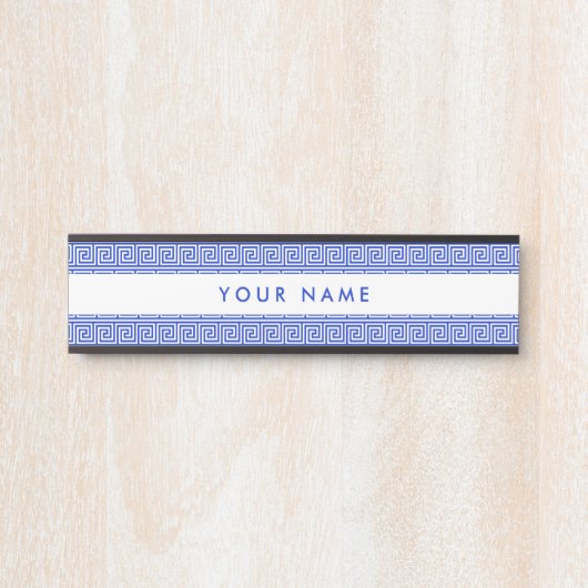 Grieks Meander Key Squares Patroon Blauw Deurbordje (Voorkant)