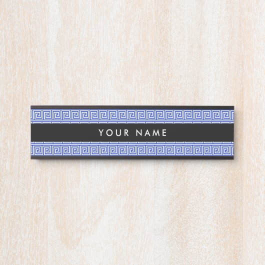 Grieks Meander Key Squares Patroon Blauw Deurbordje (Voorkant)