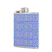 Grieks Meander Key Squares Patroon Blauw Heupfles (Links)