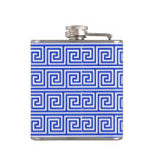 Grieks Meander Key Squares Patroon Blauw Heupfles (Achterkant)