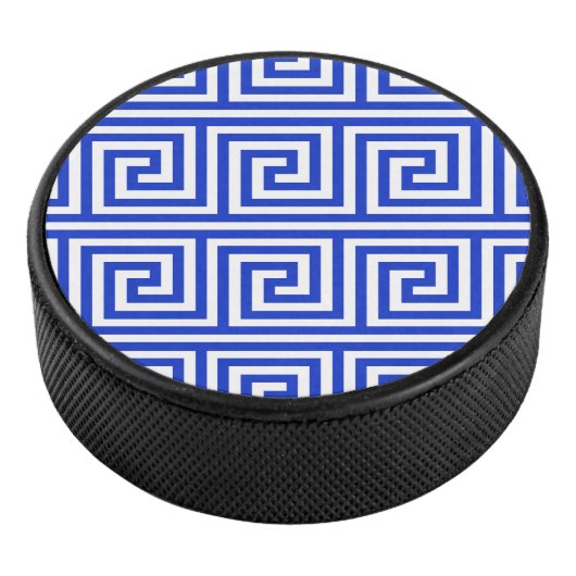 Grieks Meander Key Squares Patroon Blauw Hockey Puck (3/4)