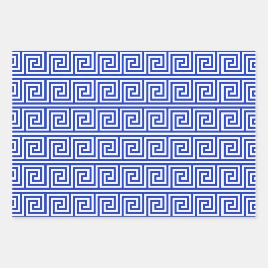 Grieks Meander Key Squares Patroon Blauw Inpakpapier Vel (Voorkant 3)