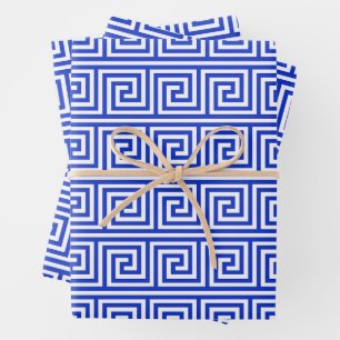 Grieks Meander Key Squares Patroon Blauw Inpakpapier Vel