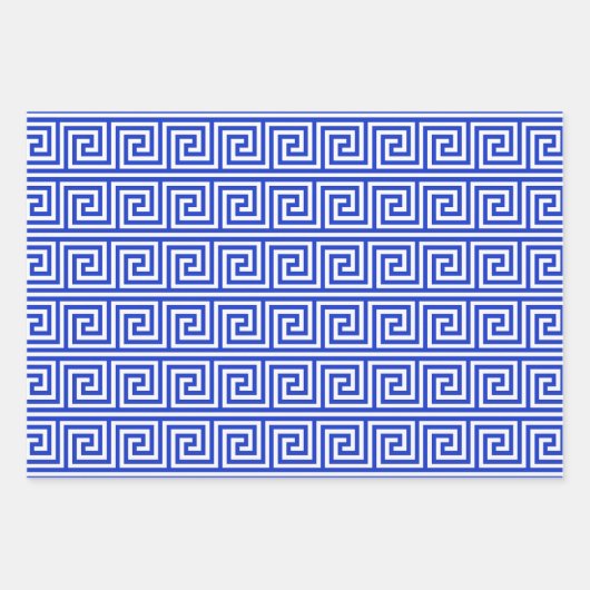 Grieks Meander Key Squares Patroon Blauw Inpakpapier Vel (Voorkant)