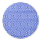 Grieks Meander Key Squares Patroon Blauw Keramische Knop (Voorkant)