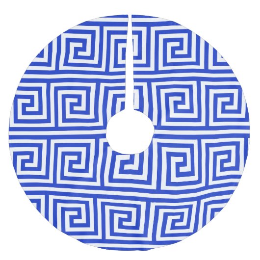 Grieks Meander Key Squares Patroon Blauw Kerstboom Rok (Voorkant)