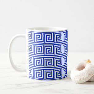 Grieks Meander Key Squares Patroon Blauw Koffiemok