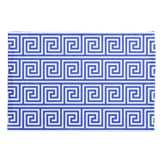 Grieks Meander Key Squares Patroon Blauw Kussensloop (Achterkant)