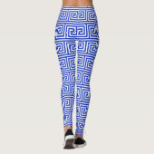 Grieks Meander Key Squares Patroon Blauw Leggings (Achterkant)