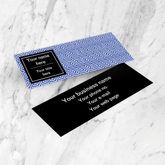 Grieks Meander Key Squares Patroon Blauw Mini Visitekaartje